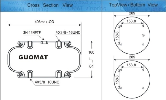 W01M586100 Однообразная воздушная пружина GUOMAT NO.1B53014 3/4 НПТ Впуск воздуха Два подшипника