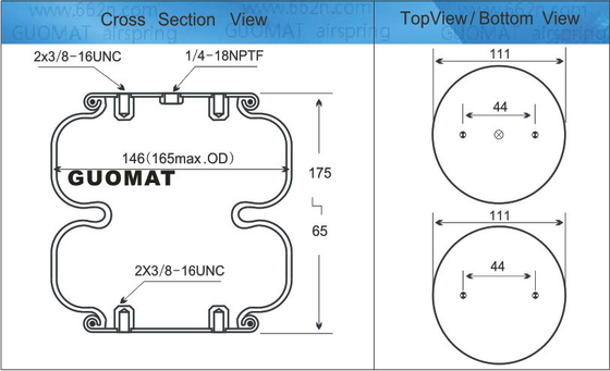 W01-358-6955 Firestone Air Spring Suspension Airbags Double Convoluted With 3/8-16 Blind Nuts (Воздушные подушки с подвеской на воздушную пружину)